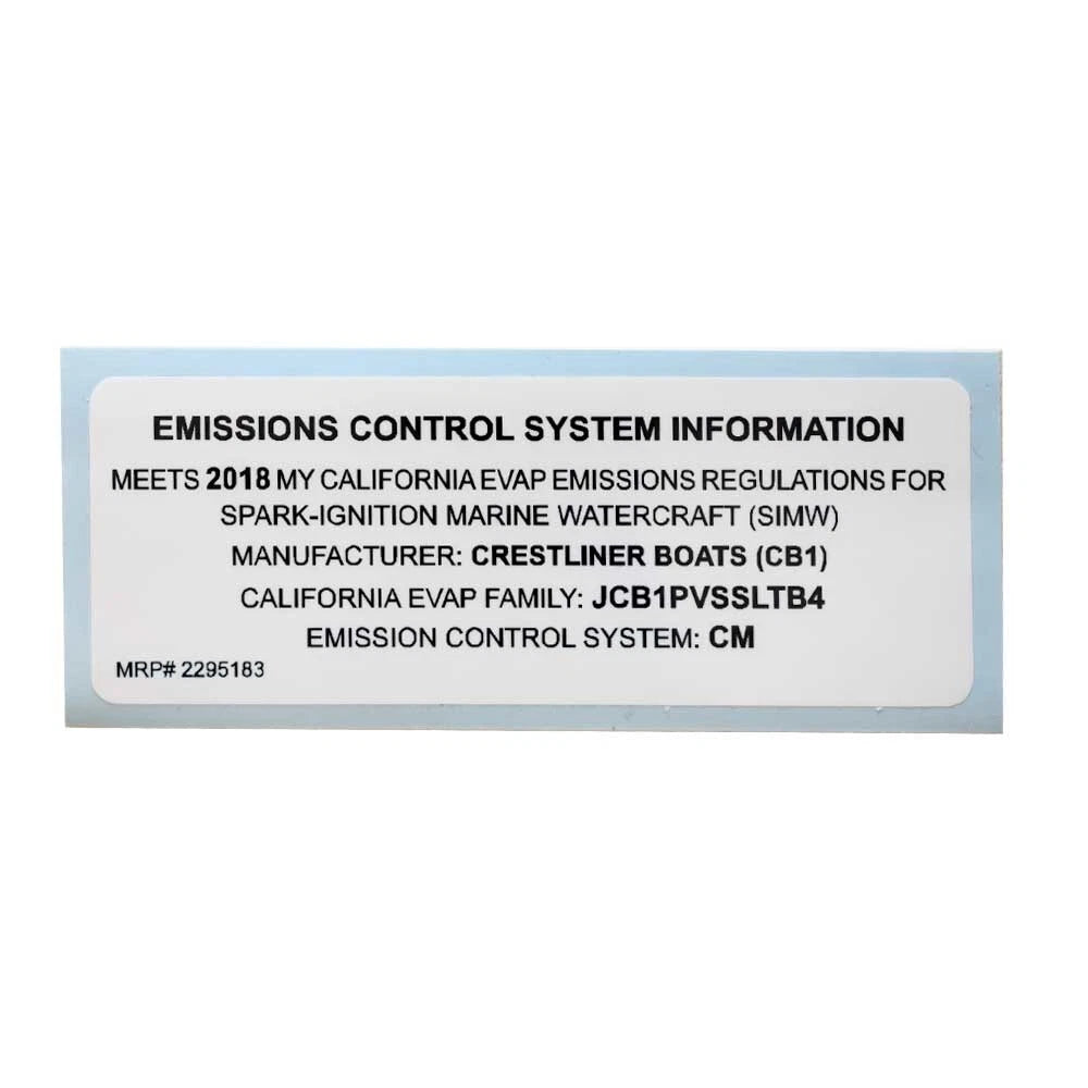 Lund Boat Emissions Control Decal 2295183 - White 4 1/4 X 1 3/4 Inch