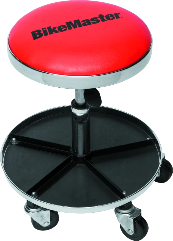 BikeMaster Ultimate Shop Stool with Tool Caddy - Adjustable Height, Red