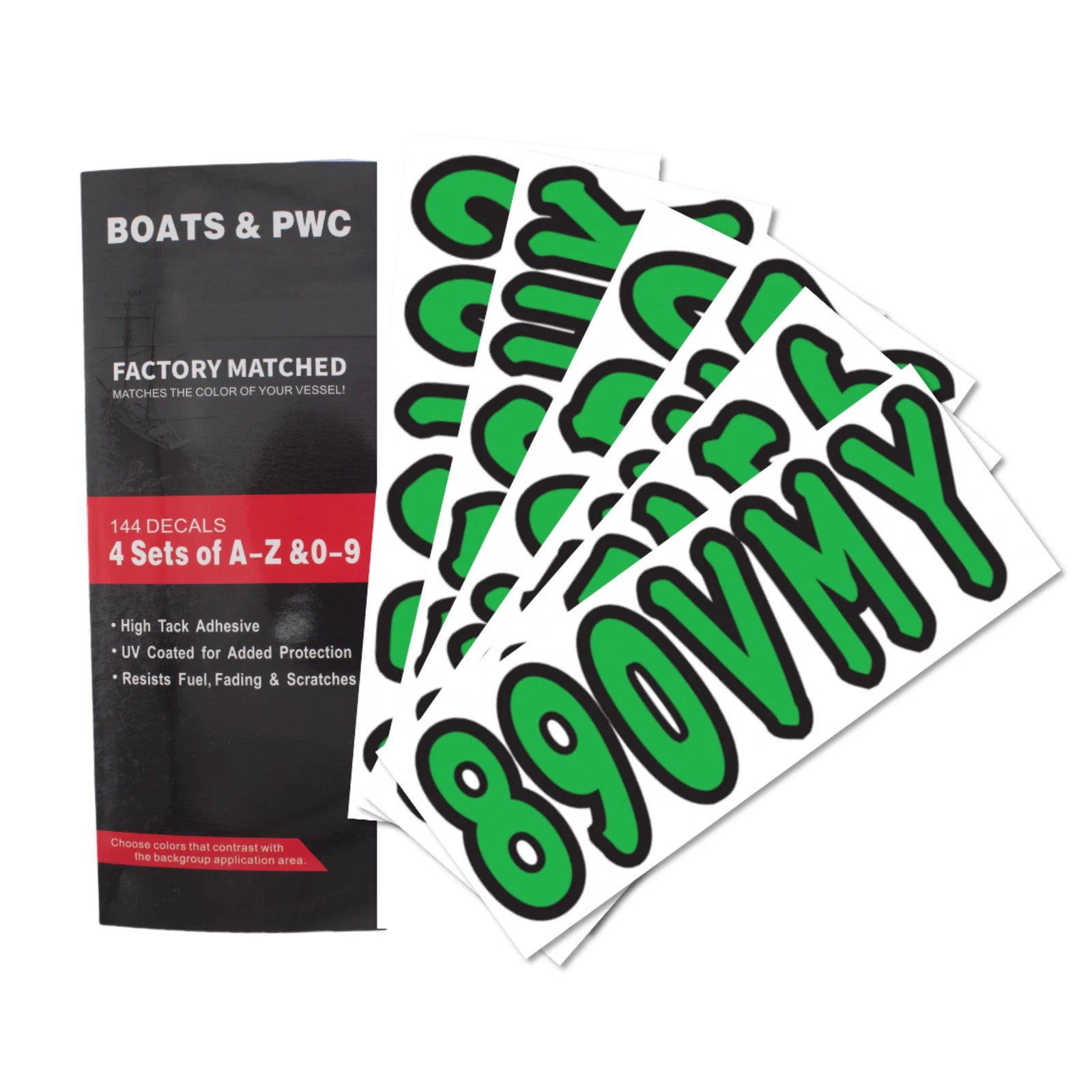 Boat Registration Numbers Decals A-Z Letters and 0-9 Numbers Green