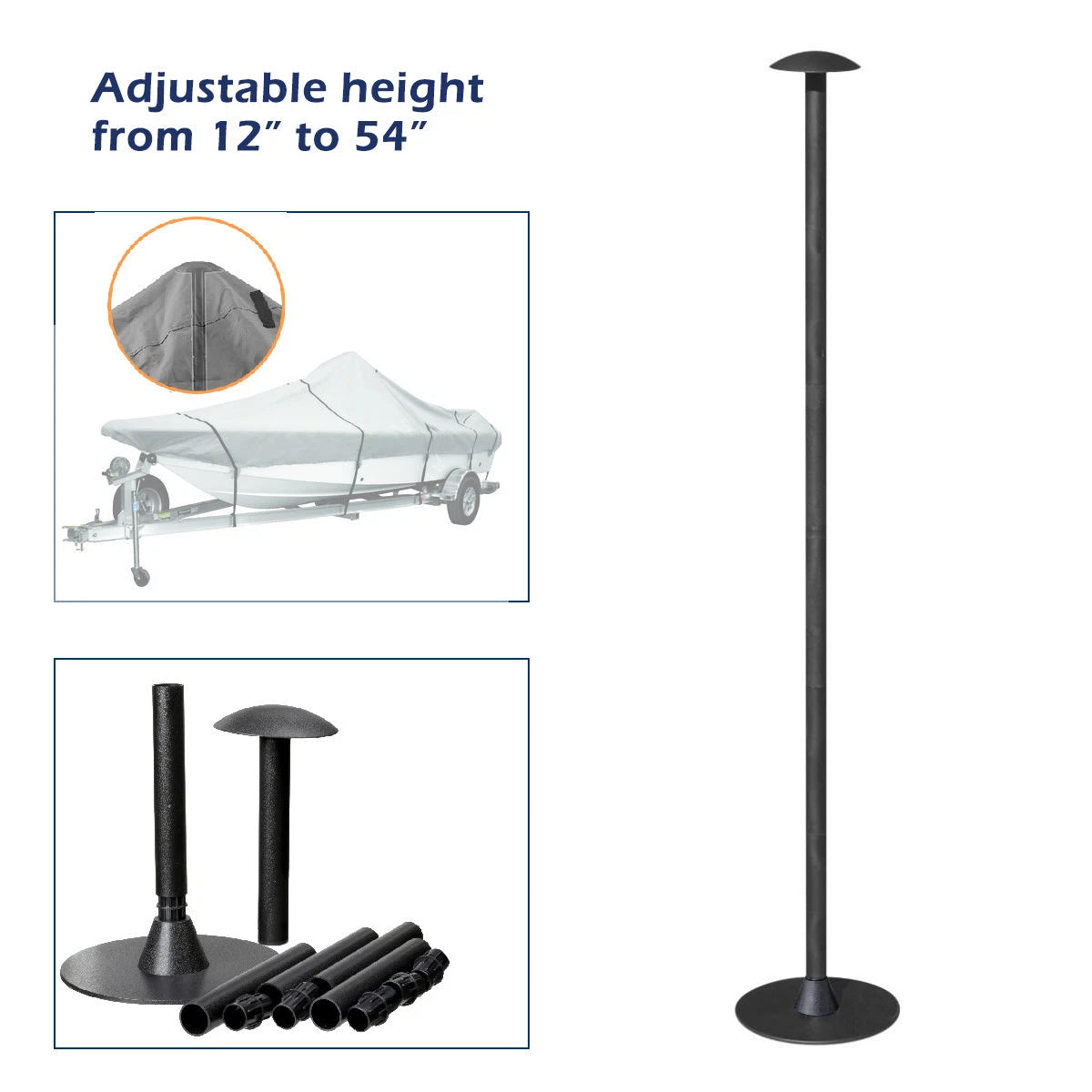 Boat Cover Support Pole Adjustable Height from 12" to 54