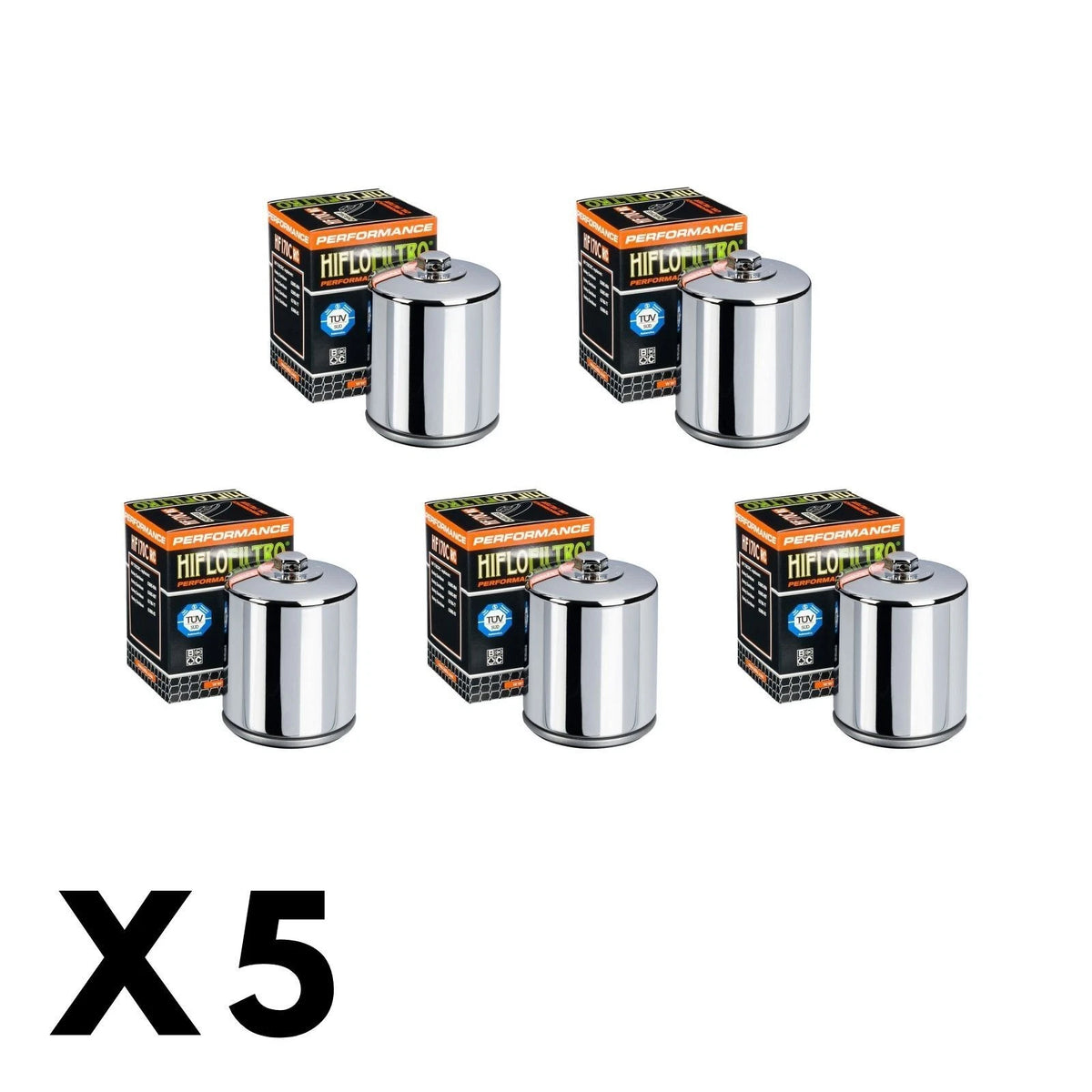 5 Pack Hiflo Chrome Oil Filter for Harley 1200 Sportster Custom 1999-2000 (with Nut