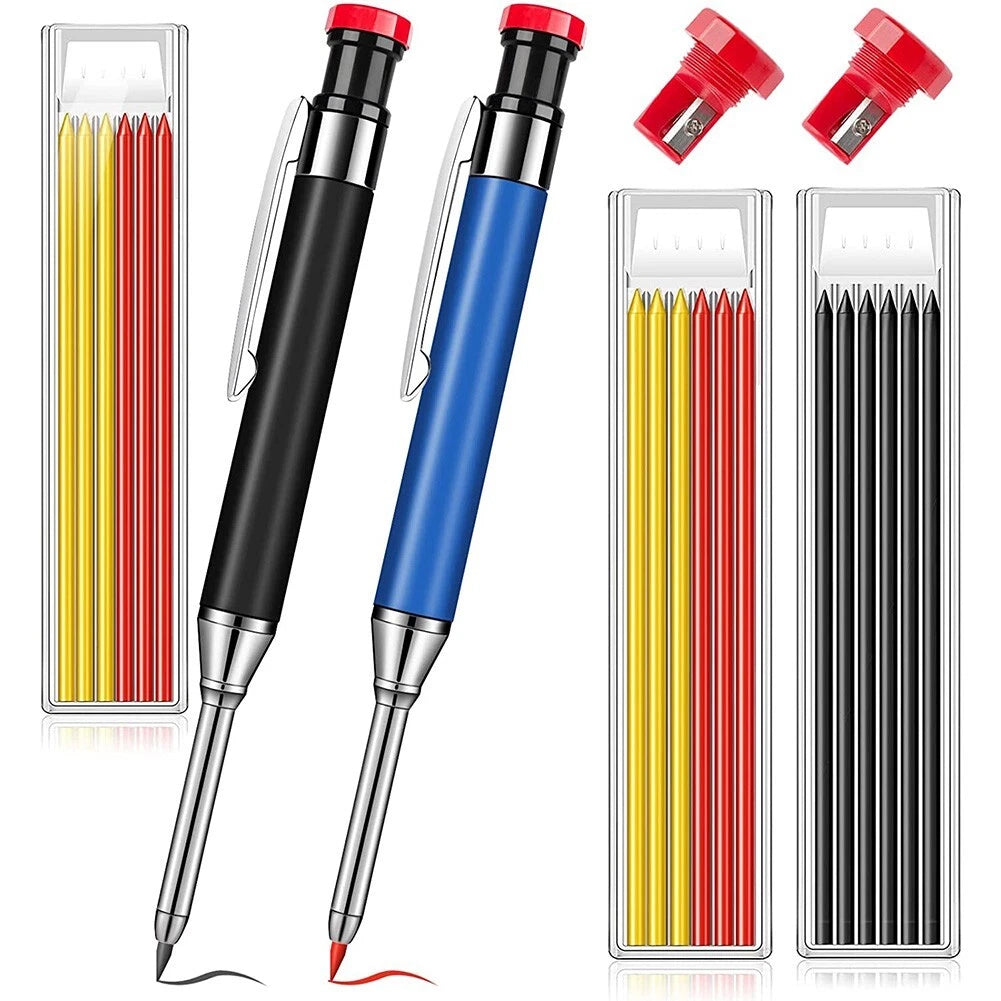 Metal Carpenter Pencil Built-in Sharpener for Deep Hole Marker Woodworking Tool