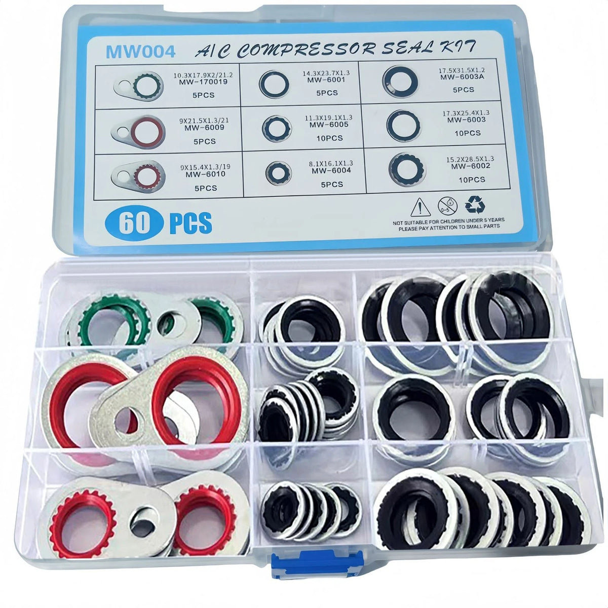 60Pcs 9 Size Air Conditioning System Compressor Gasket Seals Washer Replacement