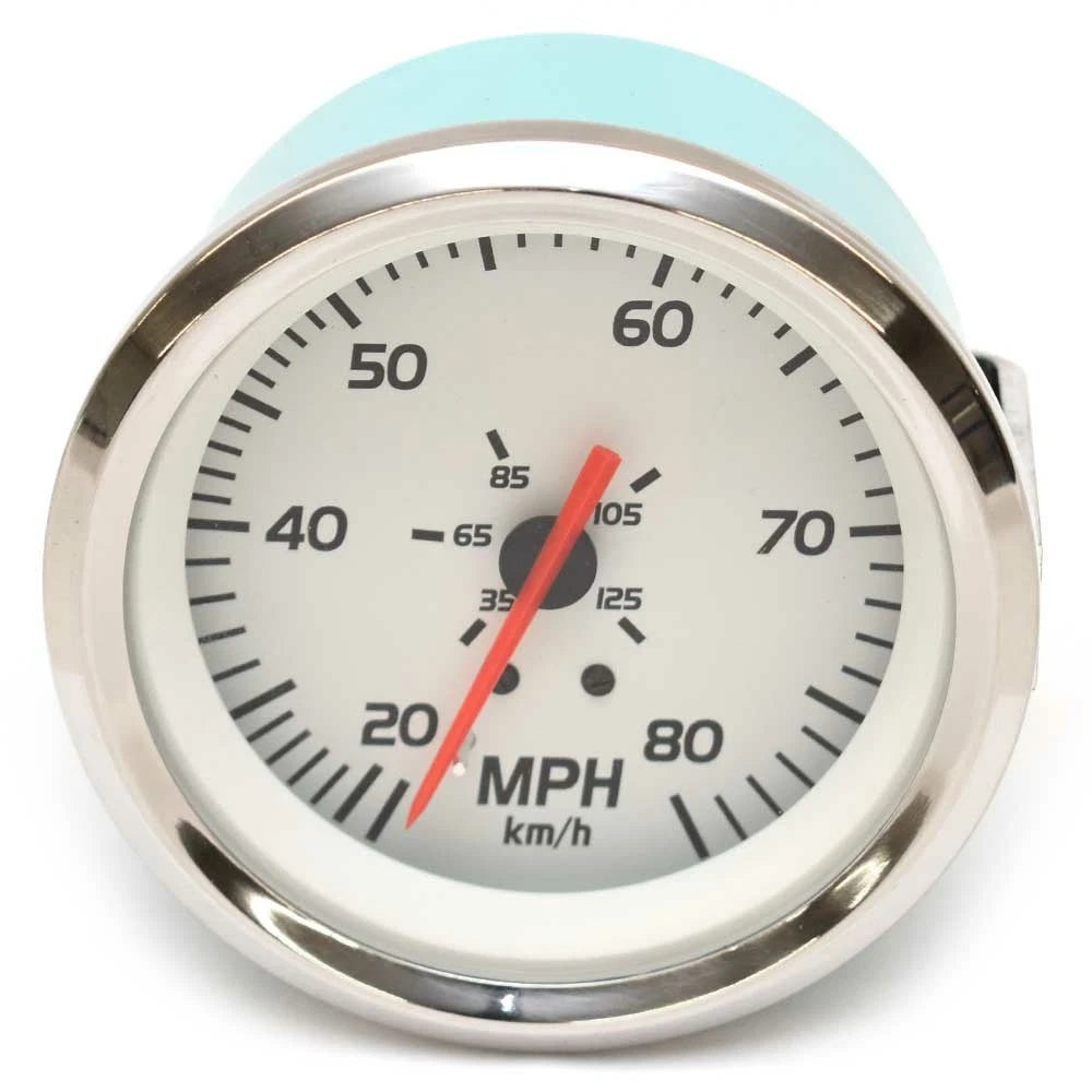 VeeThree Boat Speedometer Gauge 68242F - Lido Elite 3 1/4 Inch White Silver