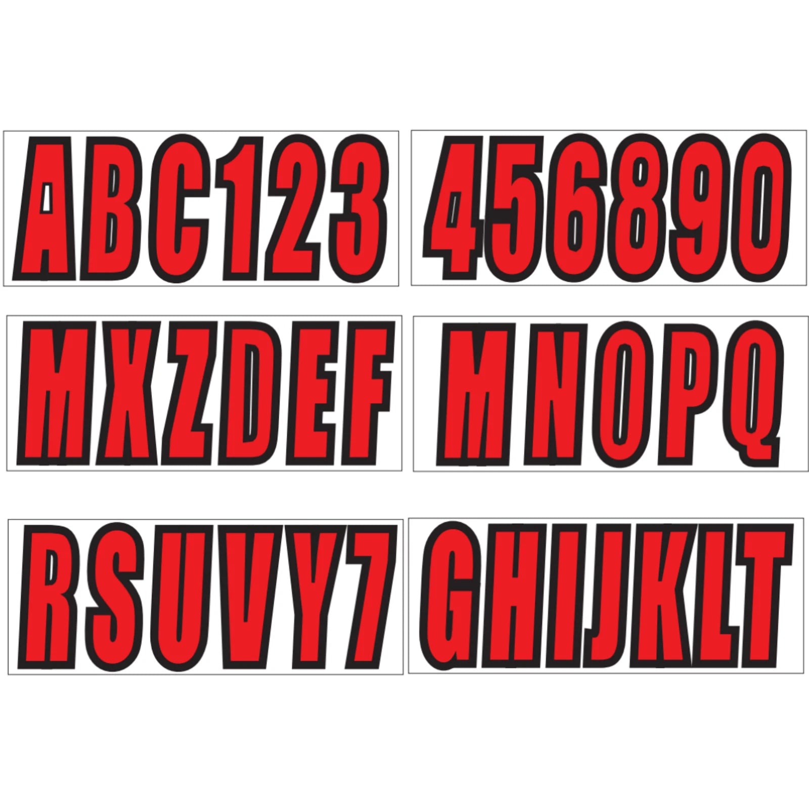 Red Sticker Decals A-Z Letters and 0-9 Numbers for Marine Boat