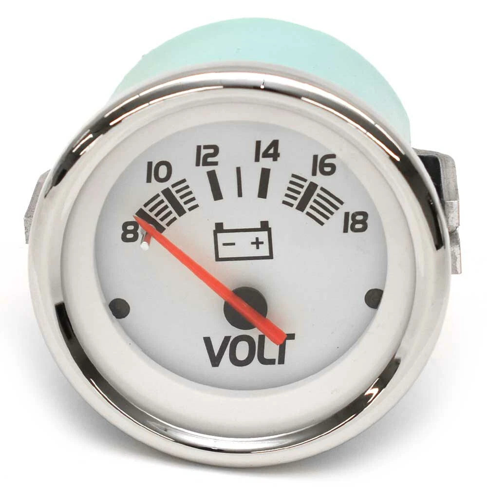 VeeThree Boat Voltmeter Gauge 68253F - Lido Elite 2 Inch White Silver