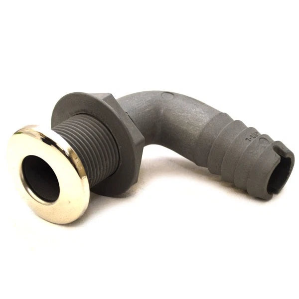 Boat 90° Thru Hull - 1 1/8 Inch Barbed Grey Plastic