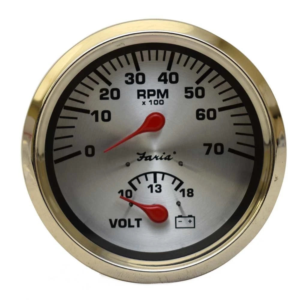 Faria Boat Multifunction Gauge GTC060A - Tachometer Volt Spun Silver 3 1/4 Inch
