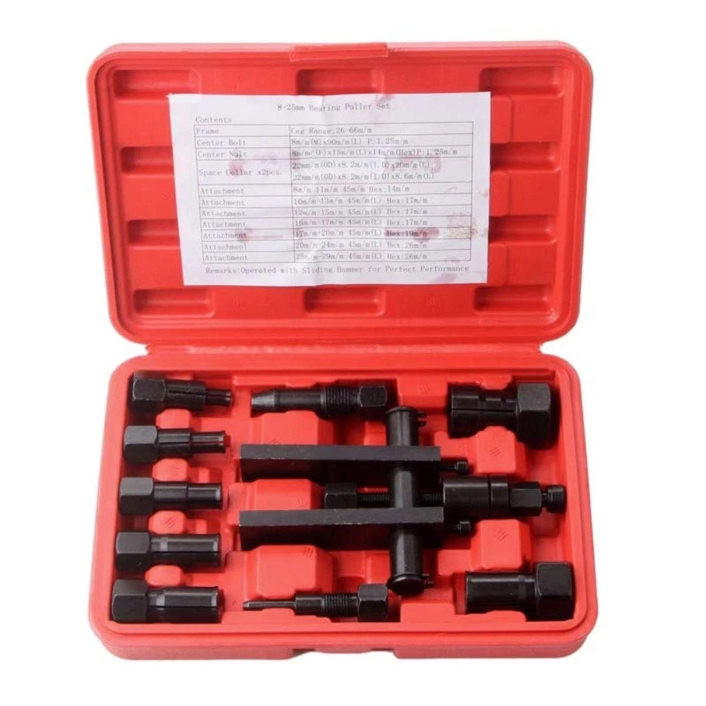 10 Piece Motorcycle Internal Bearing Puller Set with Sizes 8 to 25 Millimeter