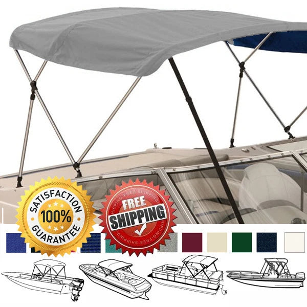 Boat Bimini Top 3 Bow 72"L 36"H 73"-78"W with Boot & Rear Support Poles Dry-Tech