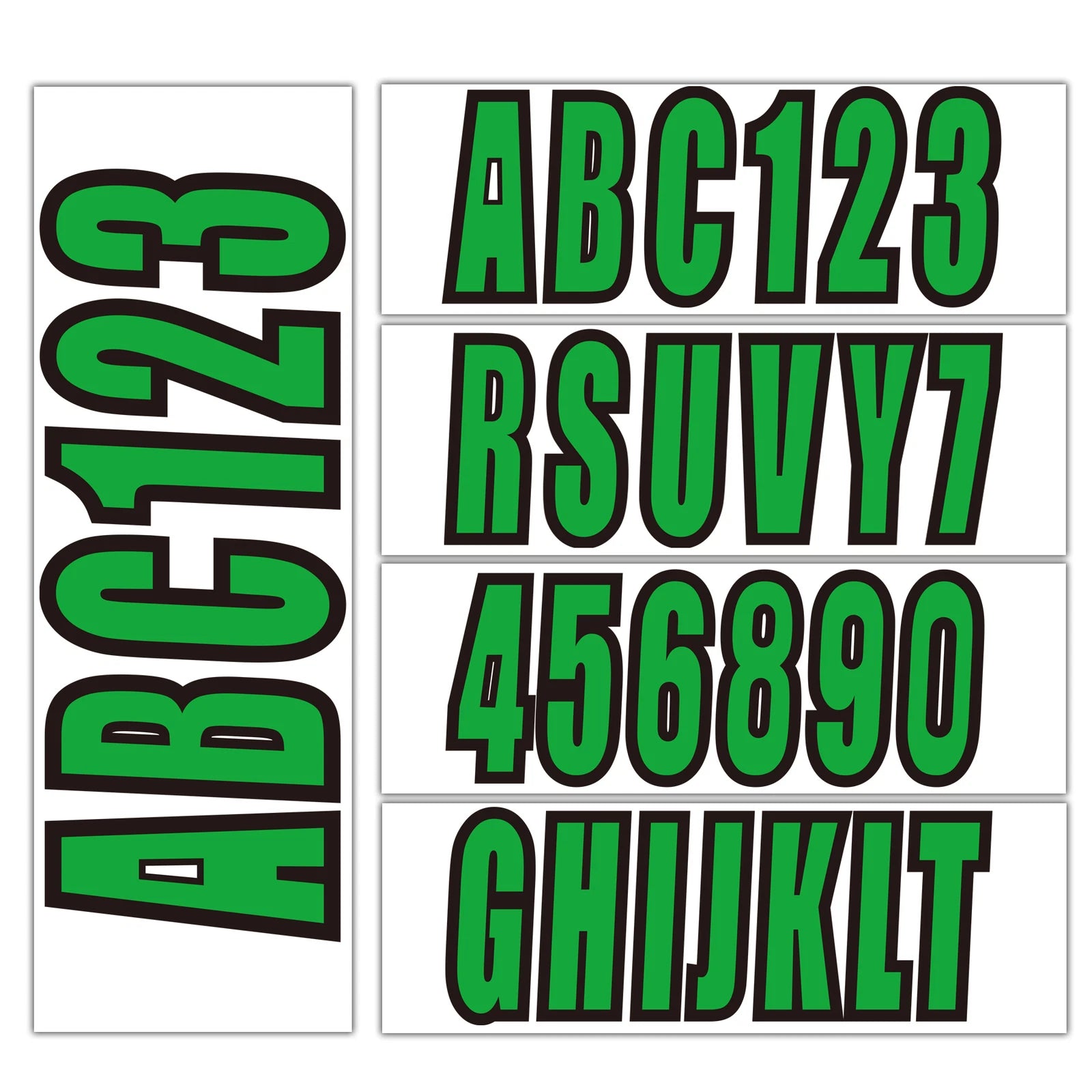 (Green)Custom Boat Registration Numbers Letters Decals 4 Sets of A-Z & 0-9