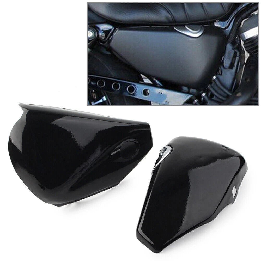 Pair Black Battery Covers L + R for Harley Sportster XL883 1200 2004 - 2013