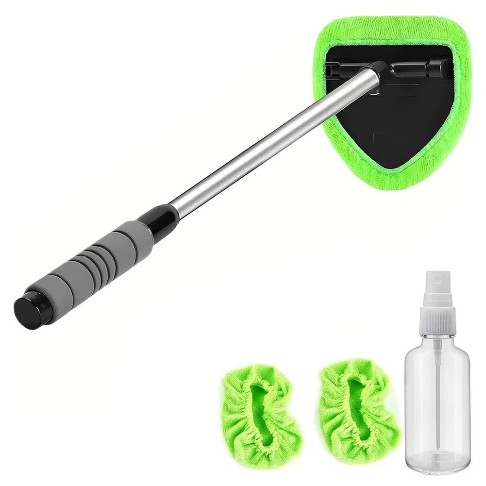 Extended Reach Window Cleaner Tool with Dual Fabric Covers for All Vehicles