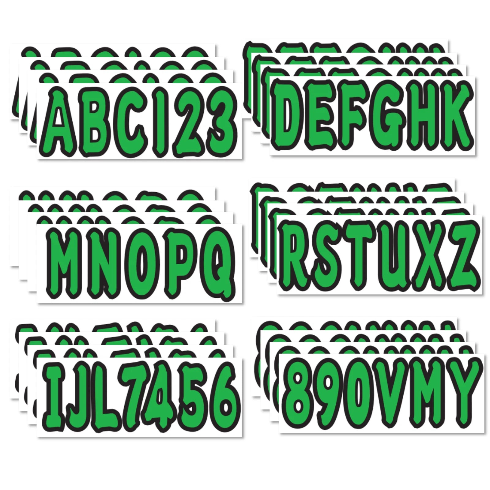Set of 4 3" Boat Registration Decals A-Z Letters and 0-9 Numbers Green