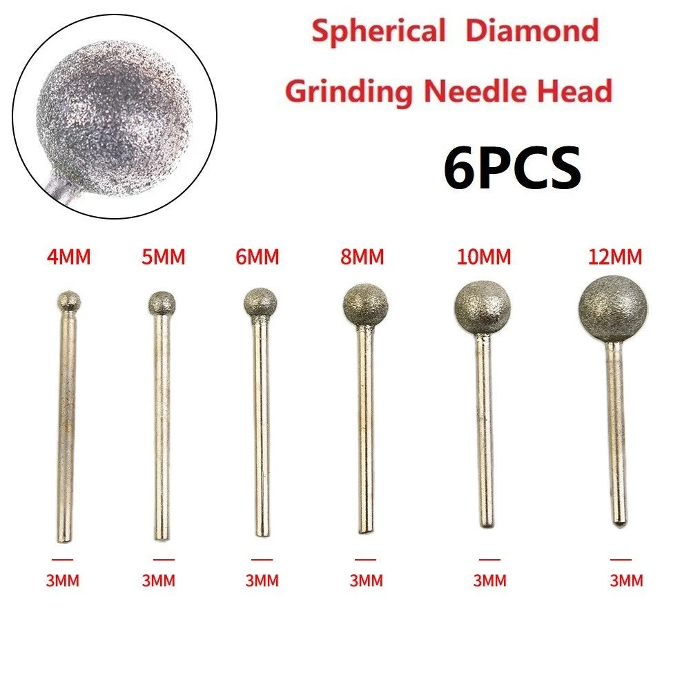 Diamond Round Ball Burr Drill Bit Tools 4-12mm 6pcs Drilling for Carving