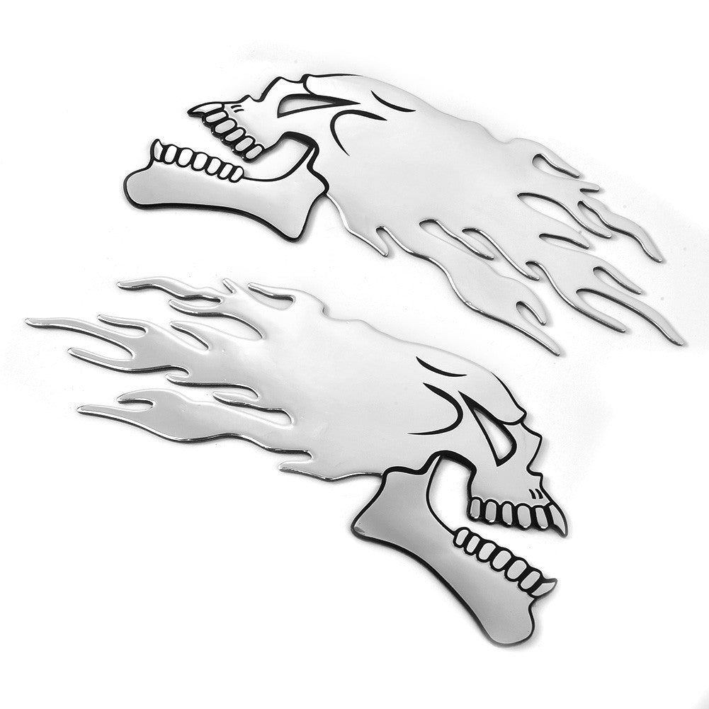 Skull Flame Fuel Gas Tank Fairing Emblems Badge Decal 3D Motorcycle L/R Pair