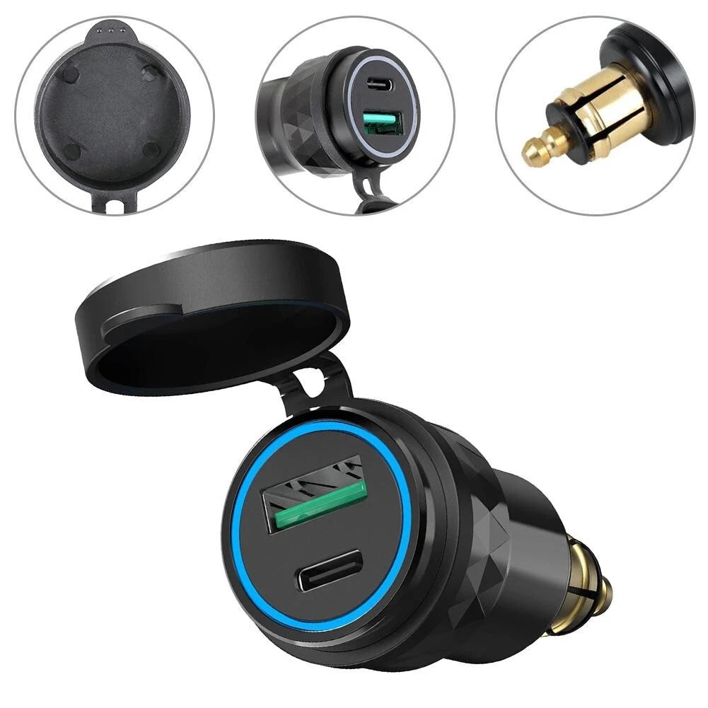 1x Dual USB Charger DIN Socket Adapter for BMW Motorcycle Accessory