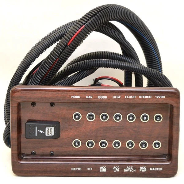 Godfrey Boat Push Button Breaker Panel - Woodgrain 9 3/8 X 5 1/8 Inch