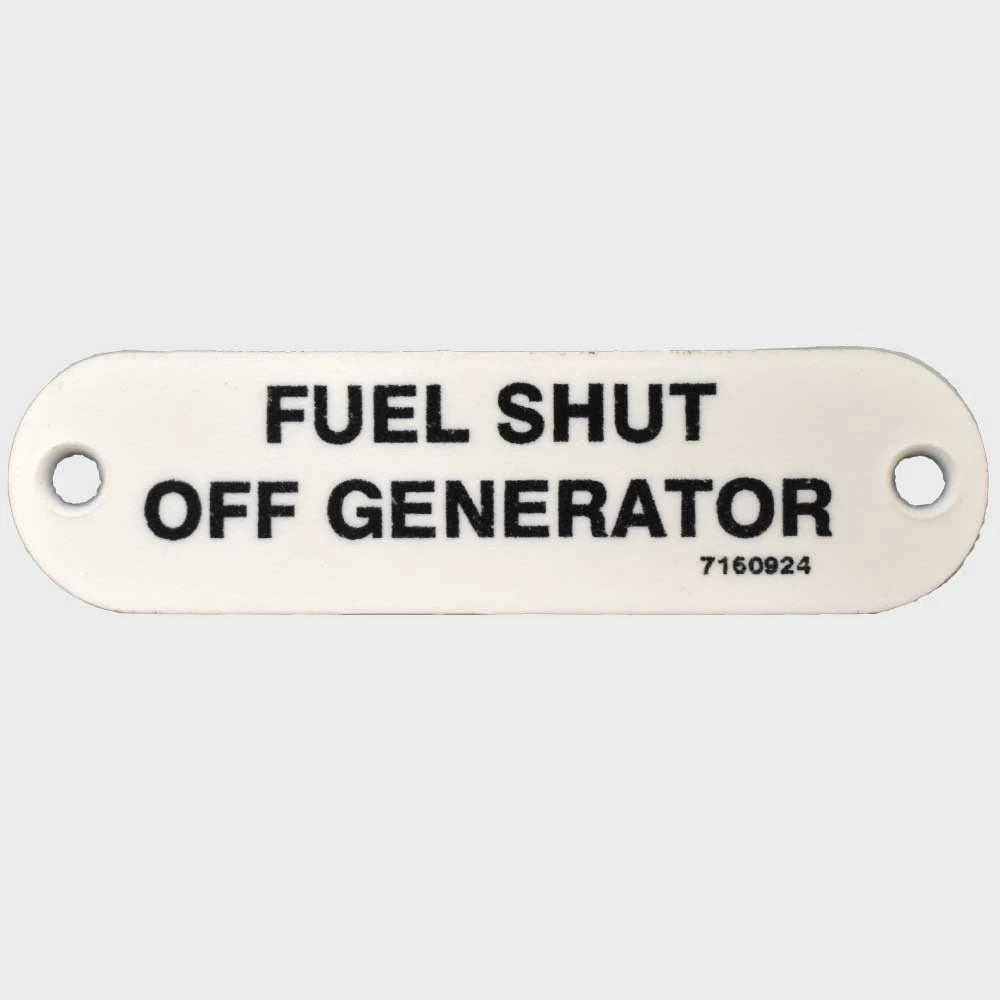 Carver Boat Label Tag 7160924 - Fuel Shut Off Generator Plastic