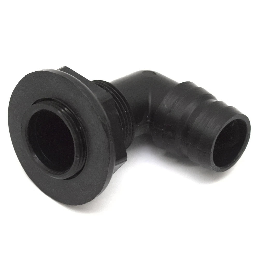 Boat 90 Degree Thru Hull Connector - 1 Inch Black Barbed Plastic