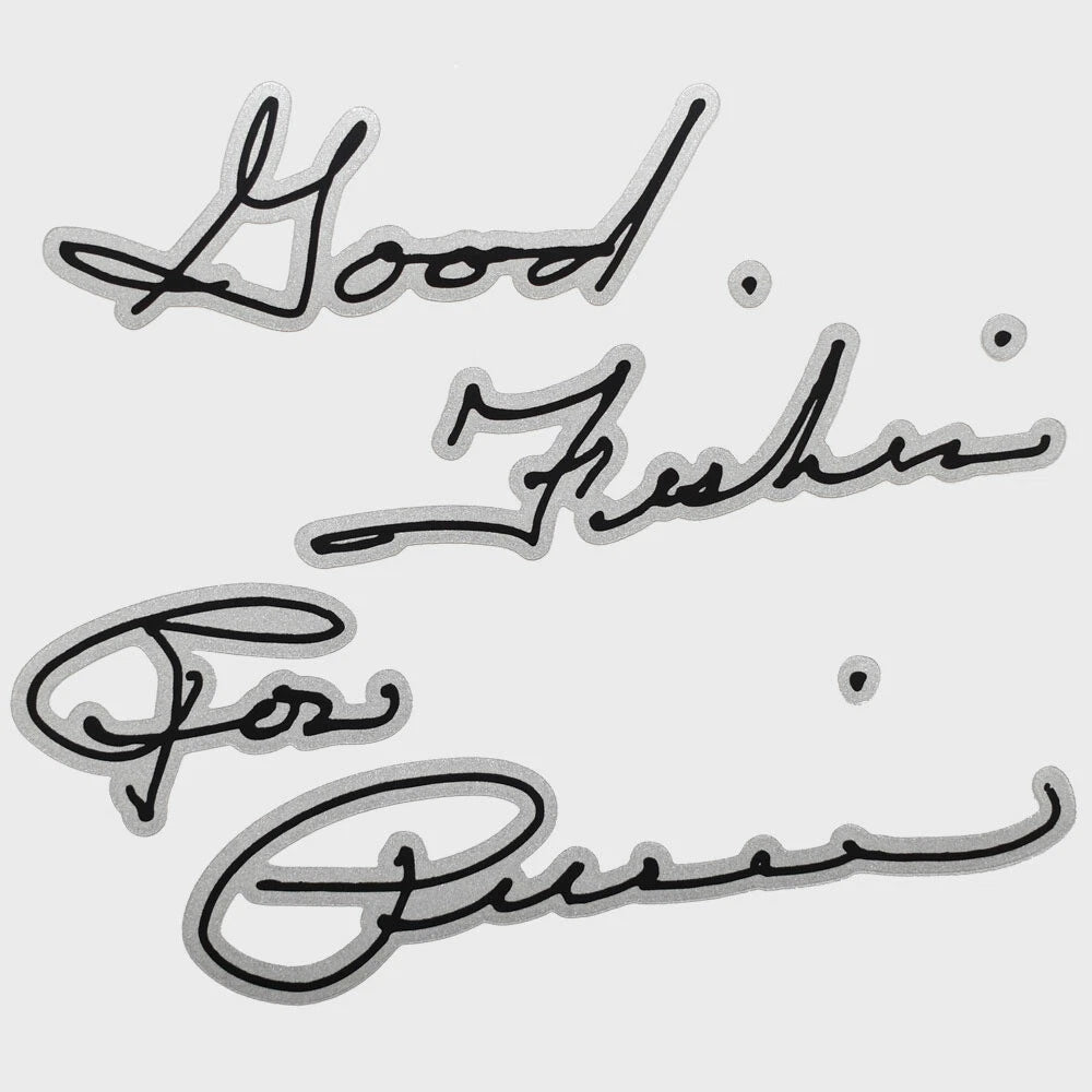 Bass CAT Boat Decal Sticker - Good Fishin Ron Pierce Quote Silver