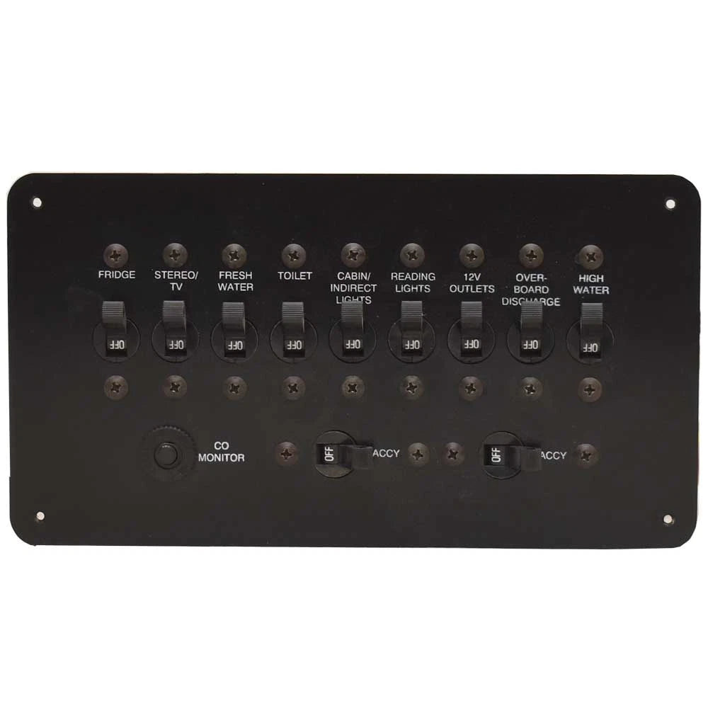 Sea Fox Boat Breaker Switch Panel 49634 - Black 8 3/4 X 4 3/4 Inch