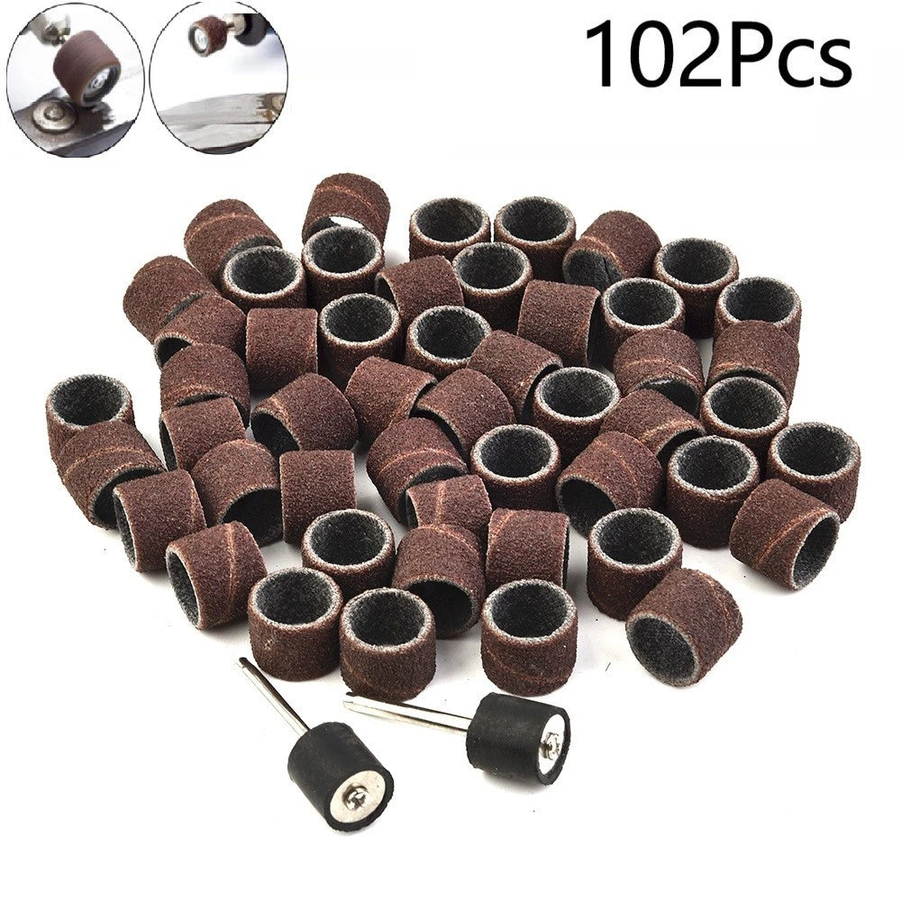 100Pcs 1/2 80 Grit Sanding Drum Bands Sleeves with 2 Mandrels for Rotary Tool