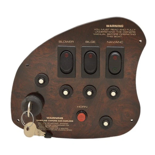 Rinker Boat Ignition Switch Panel 41094 - 7 1/2 X 6 5/8 Dark Woodgrain
