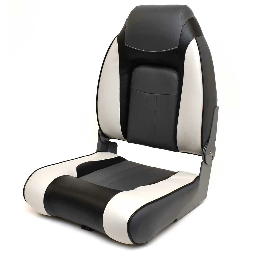 Boat High Back Folding Seat 75157GCB - Premium Designer Gray Charcoal Black