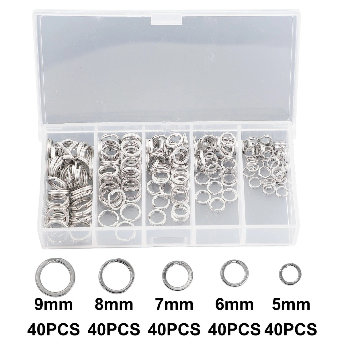200pcs Stainless Steel Fishing Split Rings Double Loop Connectors Tackle 5 Size