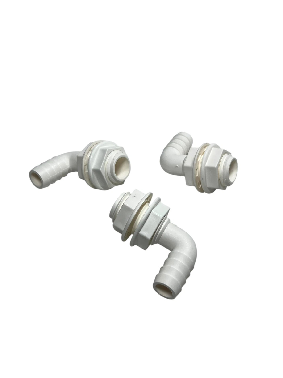 TH Marine TH-92-DP, 3/4in 90 Degree Barbed Thru Hull, with 2 White Nuts, 3 Pack