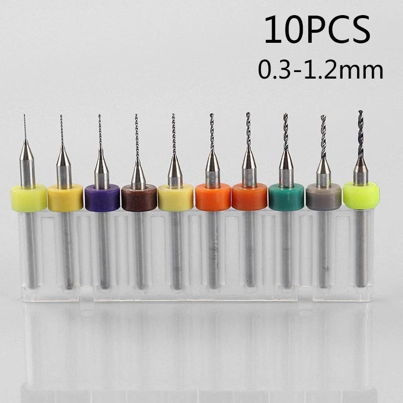 10 Piece Set 0.3-1.2mm Drill Bits PCB Print Circuit Board Plastic Hole Drilling