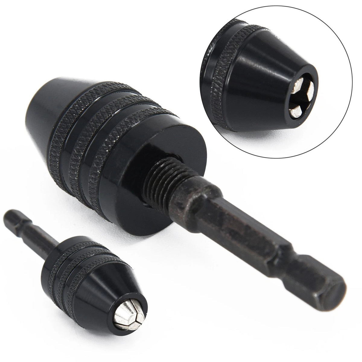 Small & Drill Adapter Shank + Black Bit Keyless Chuck Converter Hex 1/4