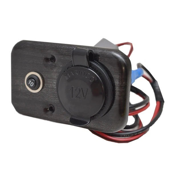 Boat 12 Volt Outlet Receptacle Panel - with Breaker Gray Woodgrain