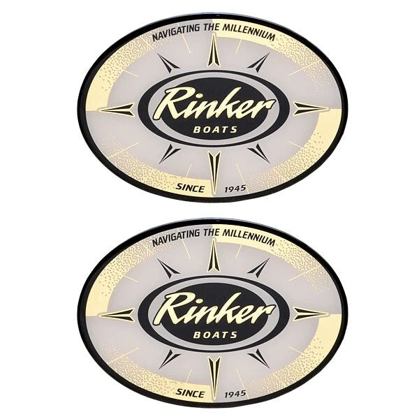 Rinker Boat Raised Decals - Gold - Black - White 6 X 4 1/4 Inch 2PC