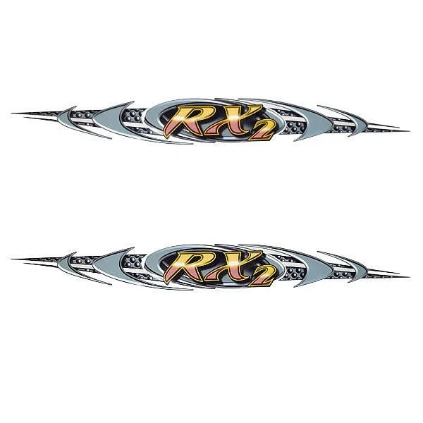 Rinker Boat Graphic Decals - RX2 Gray Yellow Stickers (set of 2)