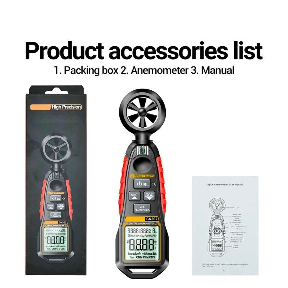 Handheld Anemometer for Hvac Airflow Meter Outdoor Wind Monitoring Accuracy ±2%