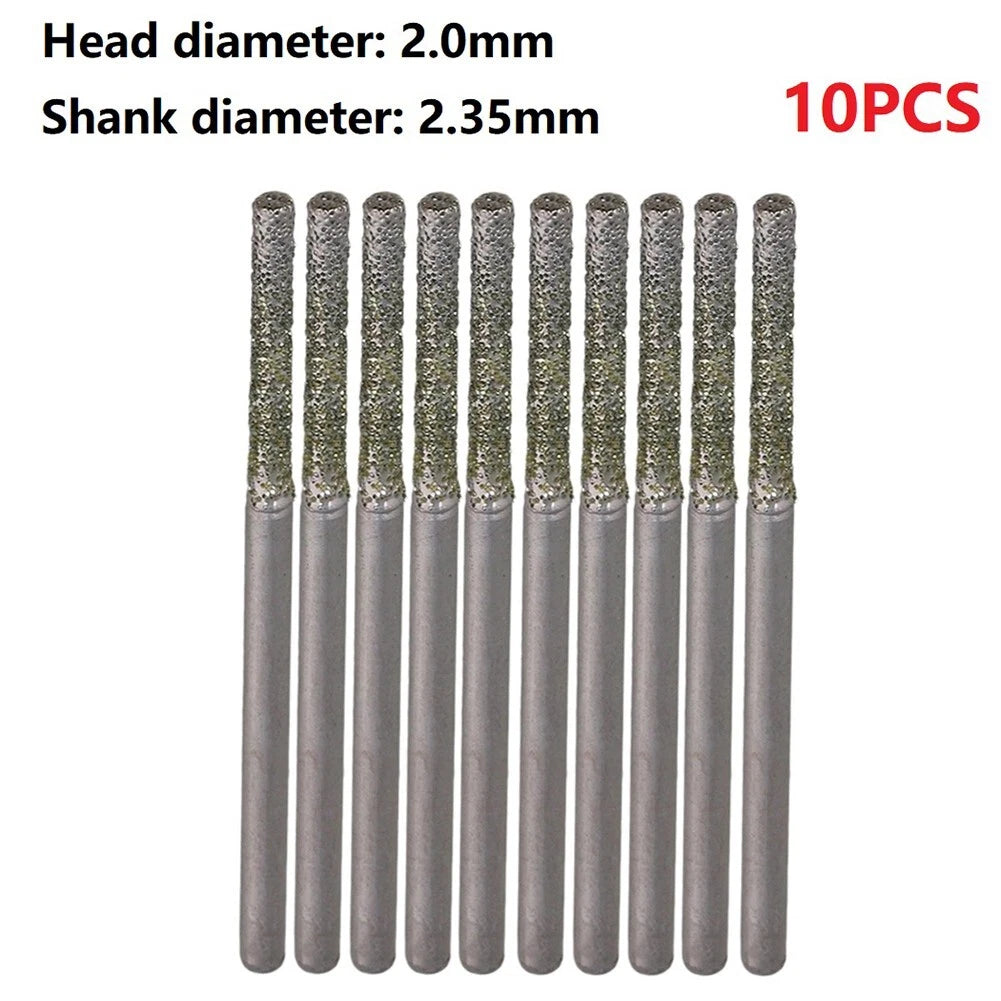 Precise 10pcs 2mm Lapidary Diamond Coated Solid Bits for Stones Drilling