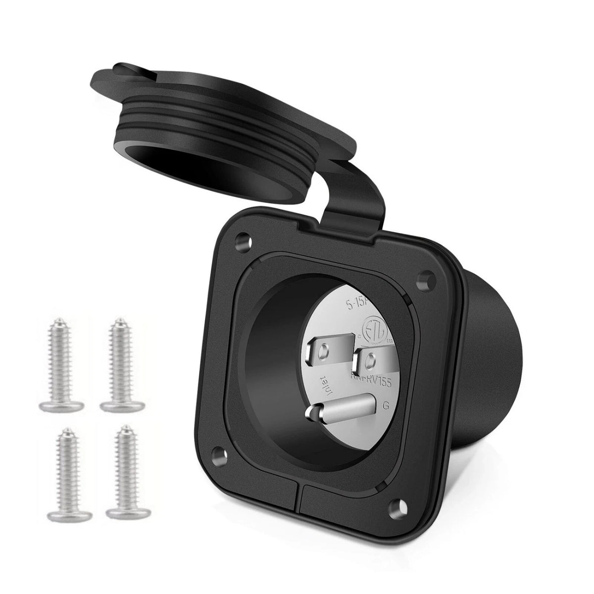 Durable 15A 125V RV Power Inlet Socket with IP54 Weatherproof Cover Flange Mount