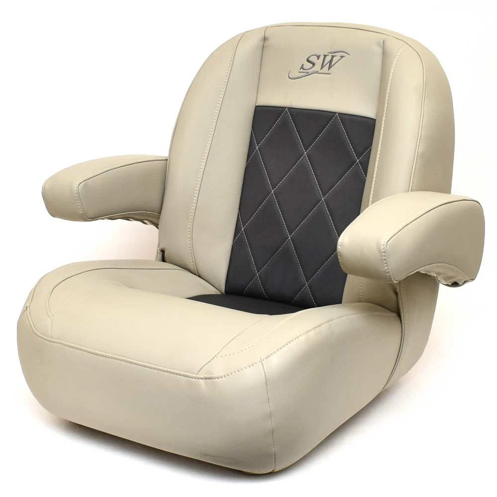 Silver Wave Pontoon Boat Helm Seat - Taupe Charcoal