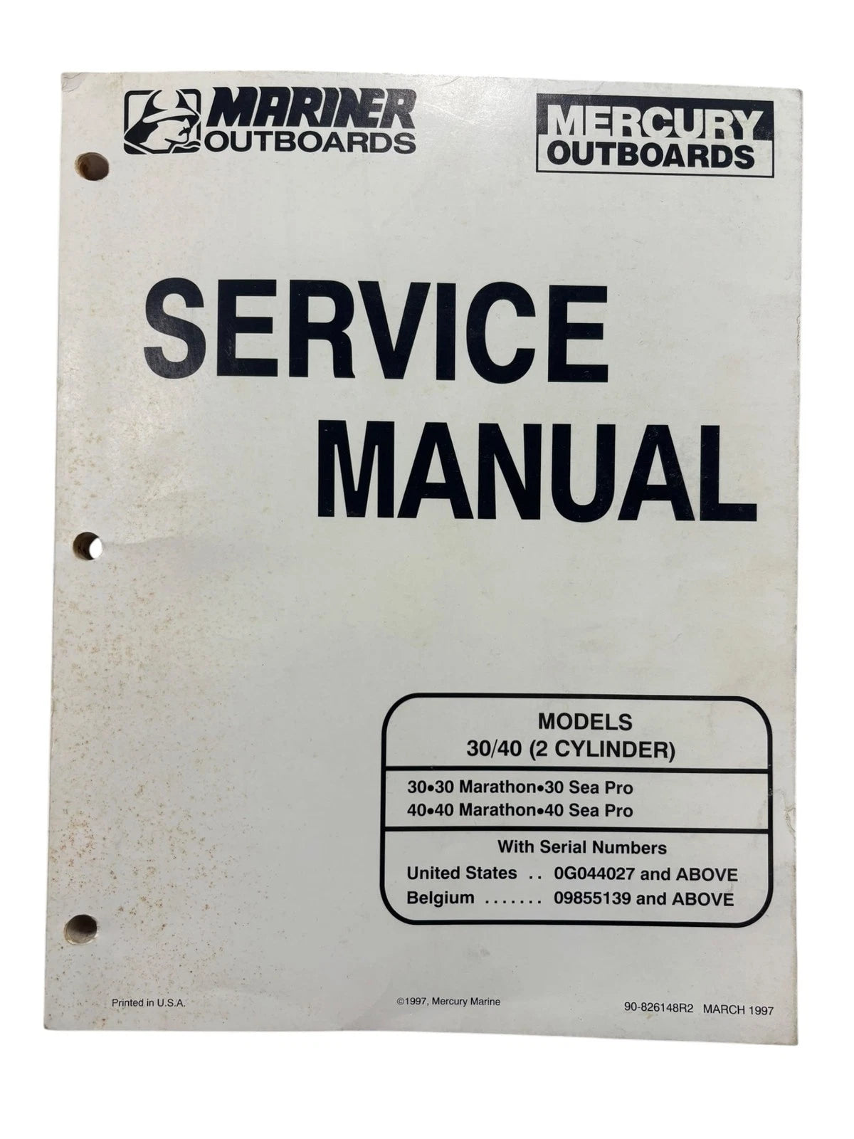 Mercury Mariner Outboards 90-826148R2, 30/40 2 CYL Service Manual (1997)