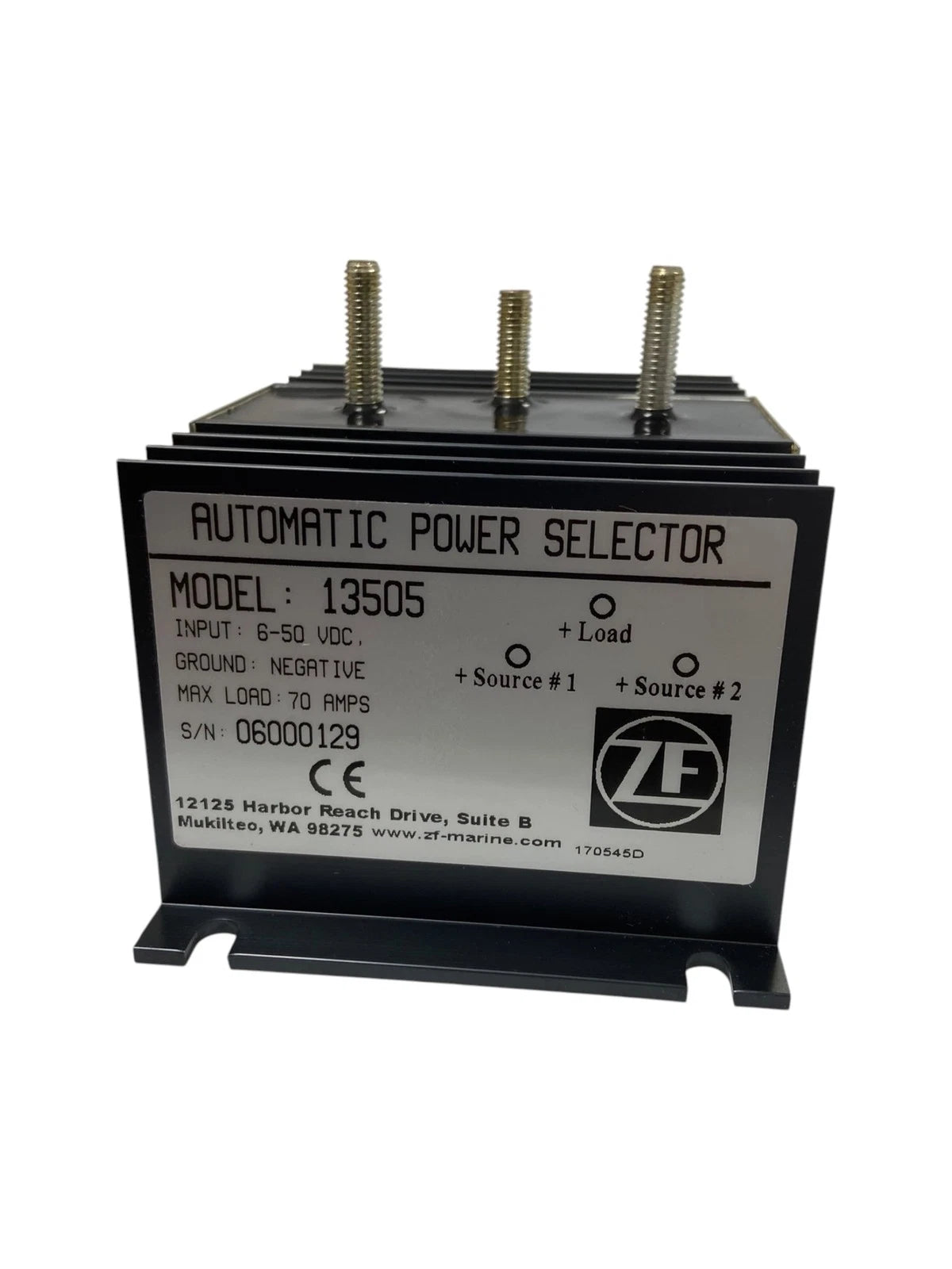 ZF Marine 13505, Automatic Power Selector 6-50 VDC, 70 Amps (missing Hardware)