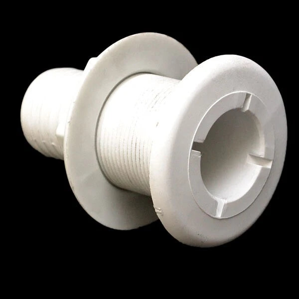 Boat Thru Hull Connector - White 1 1/2 Inch Plastic Straight Barbed