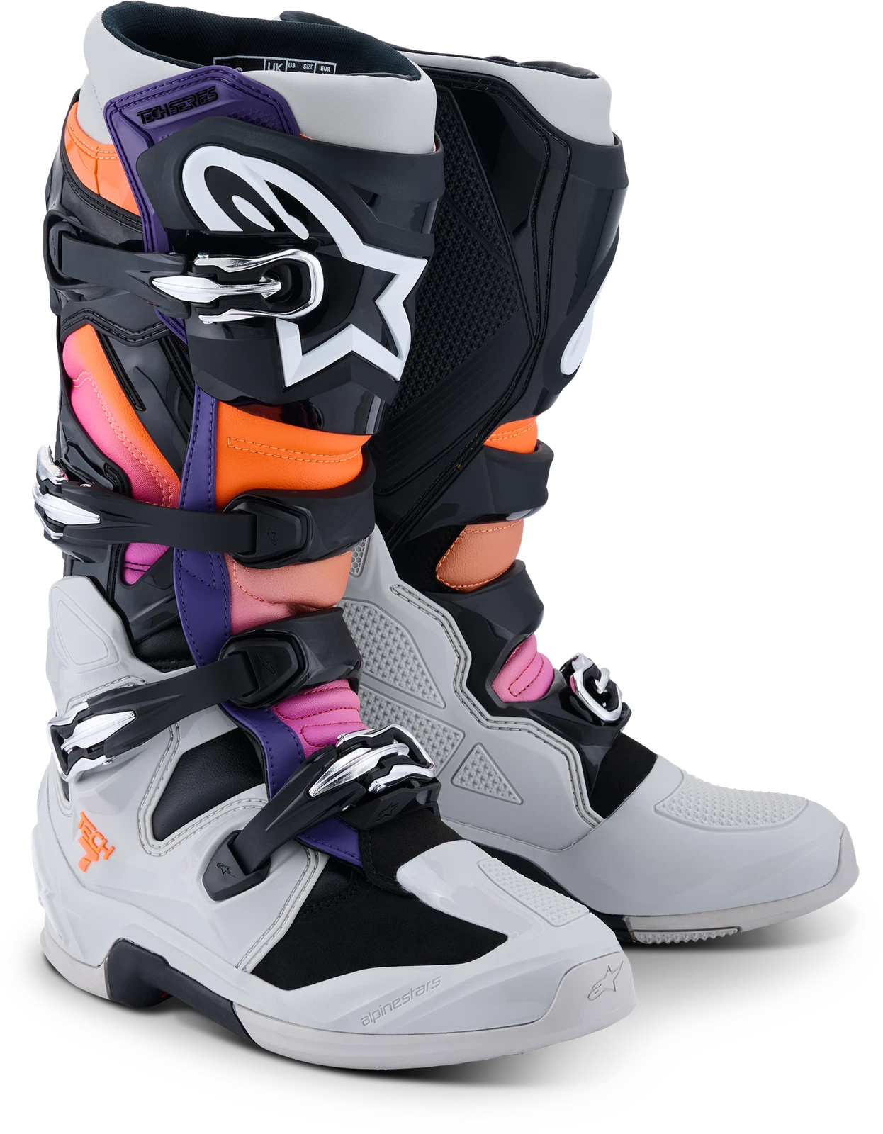 Alpinestars Tech 7 Offroad Motorcycle Boots US 11 Black Grey Orange Magenta