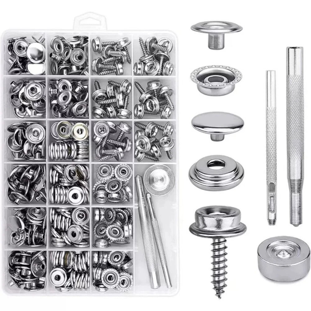 Snap Buttons Screw Set 323pcs Stainless Steel with Tool for Canvas Repair