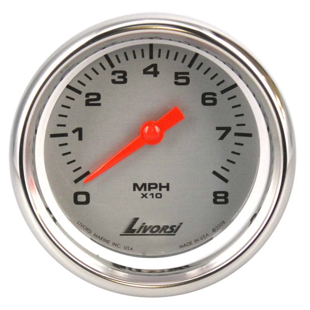 Livorsi Boat Speedometer Gauge VJS80PLPSM - 3 1/4 Inch Silver 80 MPH