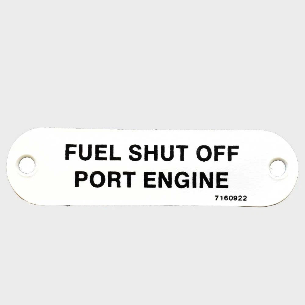 Carver Boat Label Tag 7160922 - Fuel Shut Off Port Engine White Plastic