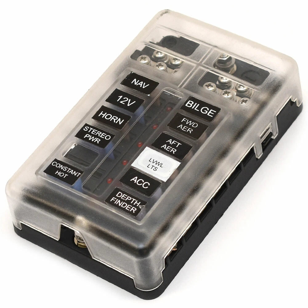 Bluewater Boat Fuse Black with Cover - Black - Clear 12 Position