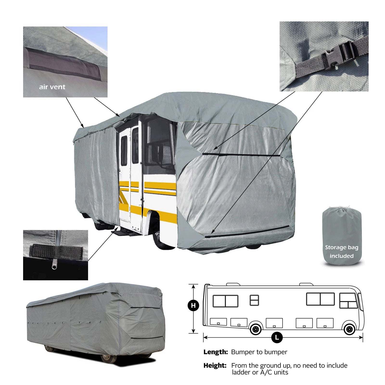 Deluxe 4-Layer Class a RV Motorhome Camper Storage Extra Tall Cover All Weather