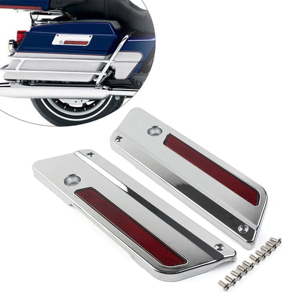 Saddlebag Latch Plate Cover with Red Reflector for Harley Touring 1993-13 Chrome